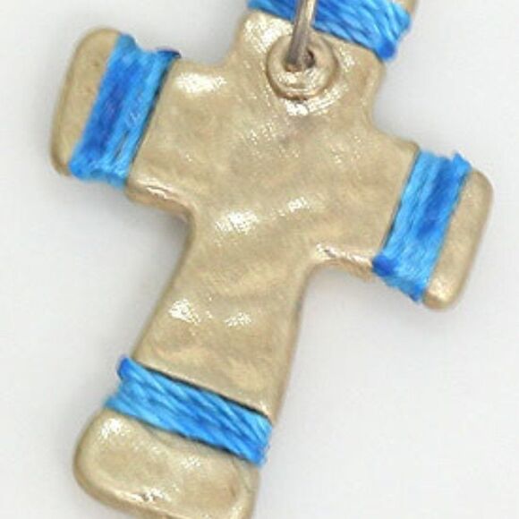 Cross String Tied Blue Howlite Earrings - Picture 4 of 4